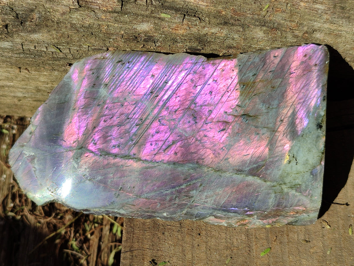 Polished On One Side Labradorite Plates x 6 From Tulear, Madagascar - Toprock Gemstones and Minerals 