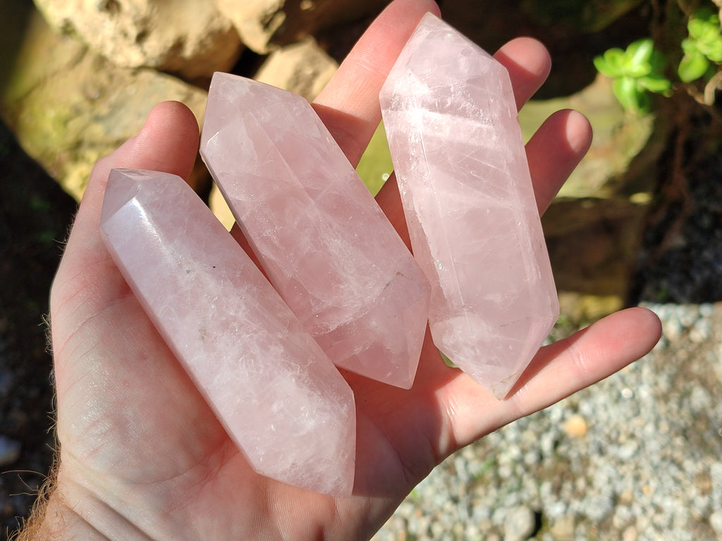Polished Gemmy Double Terminated Rose Quartz Points x 12 From Madagascar - Toprock Gemstones and Minerals 