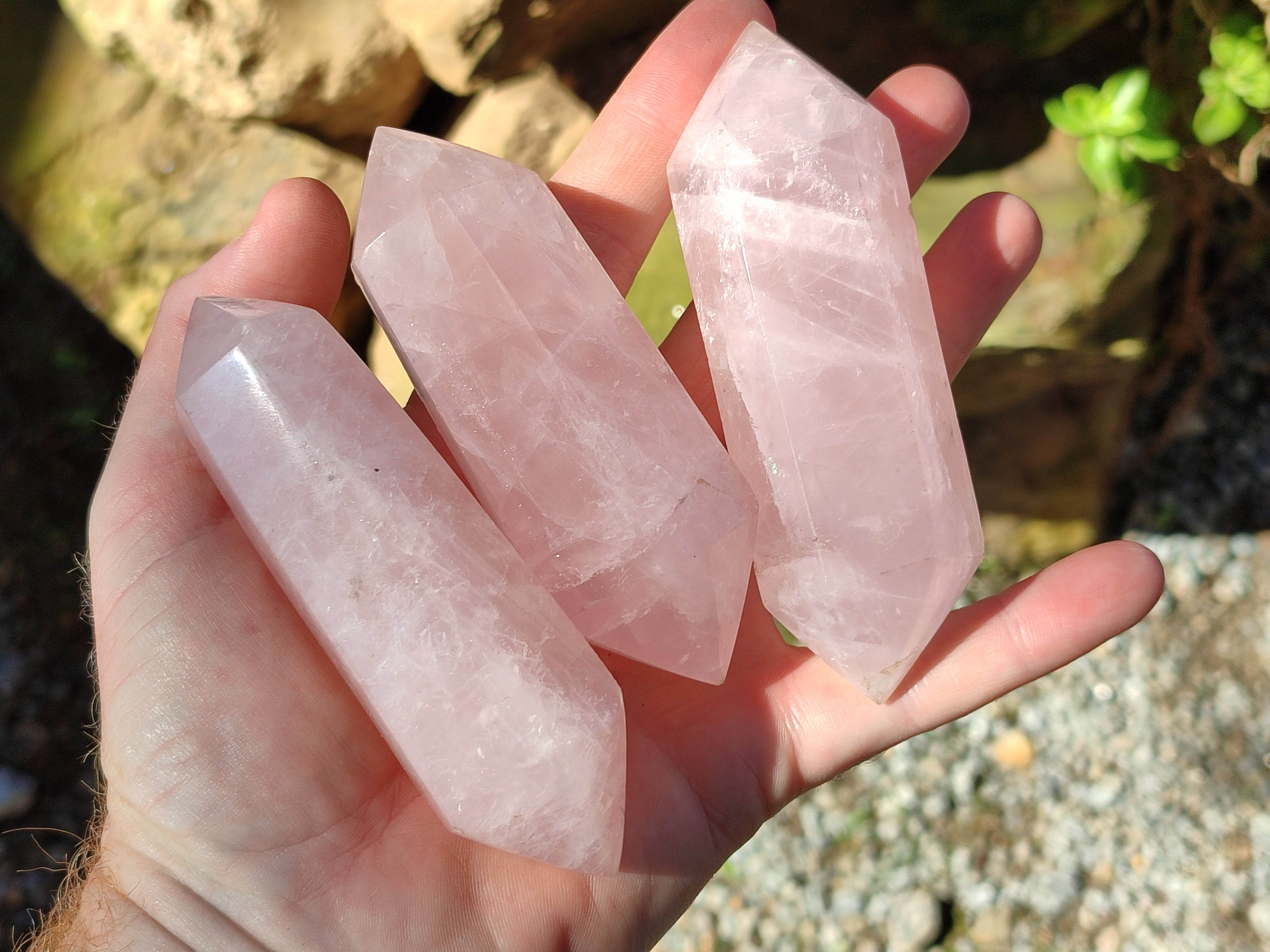 Polished Gemmy Double Terminated Rose Quartz Points x 12 From Madagascar - Toprock Gemstones and Minerals 