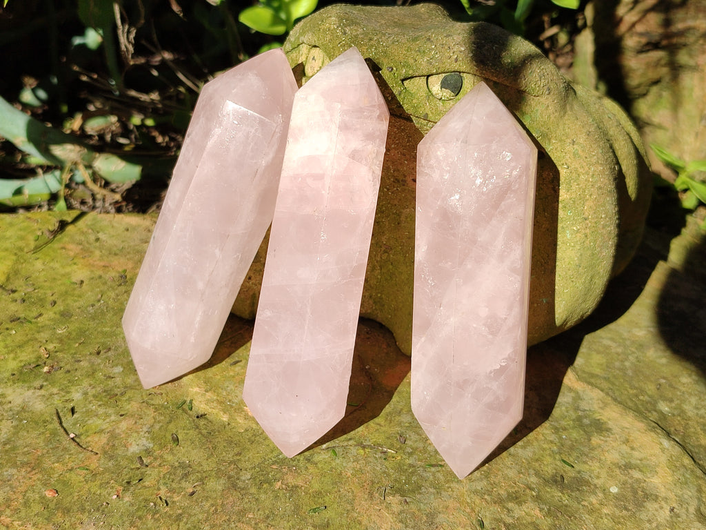 Polished Gemmy Double Terminated Rose Quartz Points x 12 From Madagascar - Toprock Gemstones and Minerals 