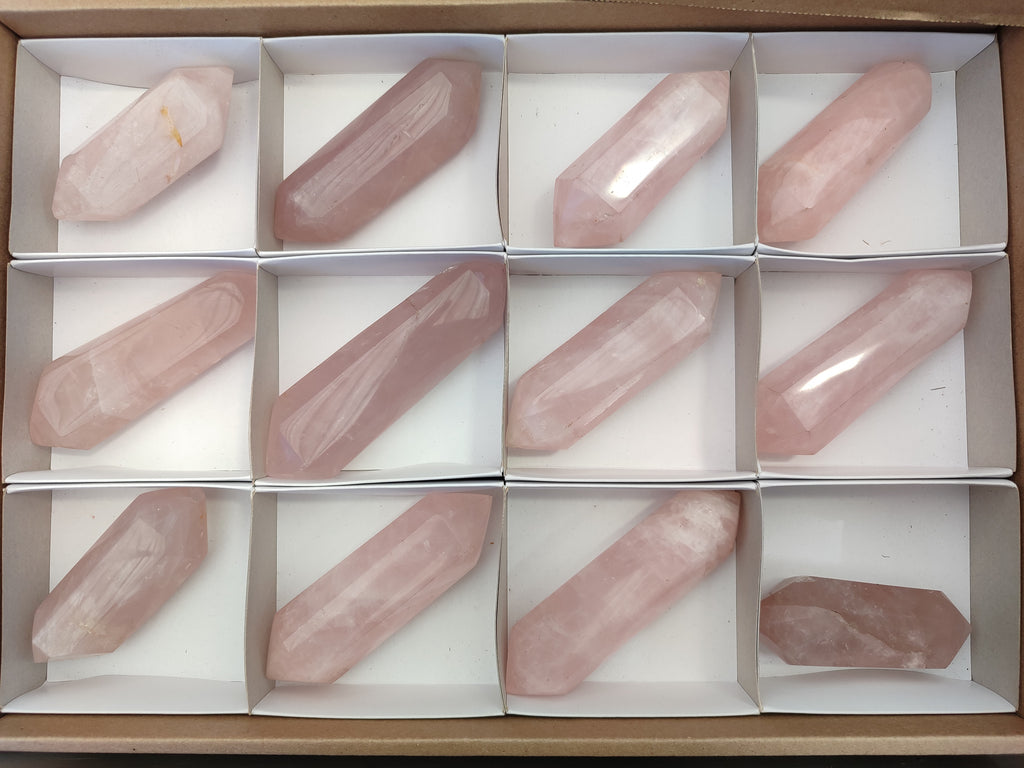 Polished Gemmy Double Terminated Rose Quartz Points x 12 From Madagascar - Toprock Gemstones and Minerals 