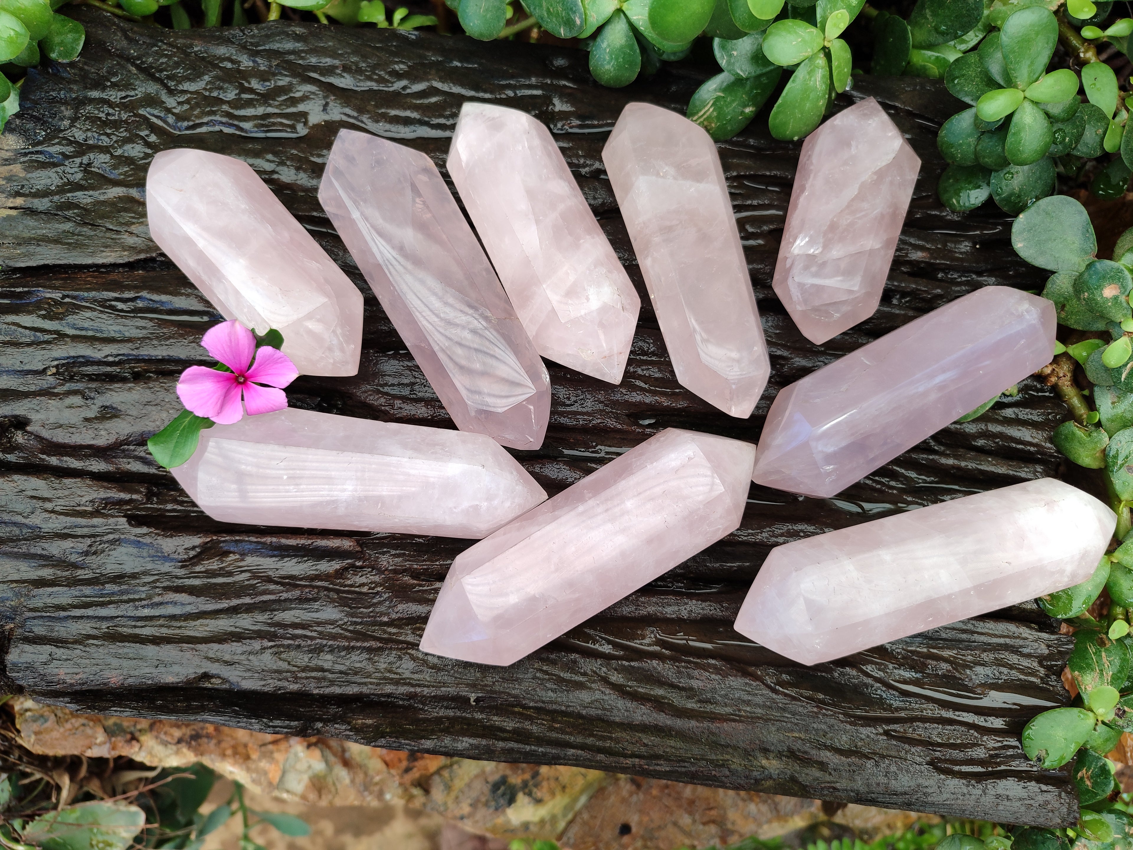 Polished Gemmy Double Terminated Rose Quartz Points x 12 From Madagascar - Toprock Gemstones and Minerals 