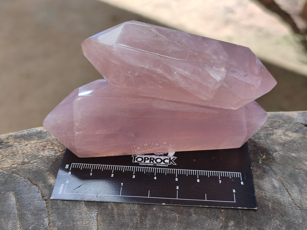 Polished Gemmy Double Terminated Rose Quartz Points x 12 From Madagascar - Toprock Gemstones and Minerals 