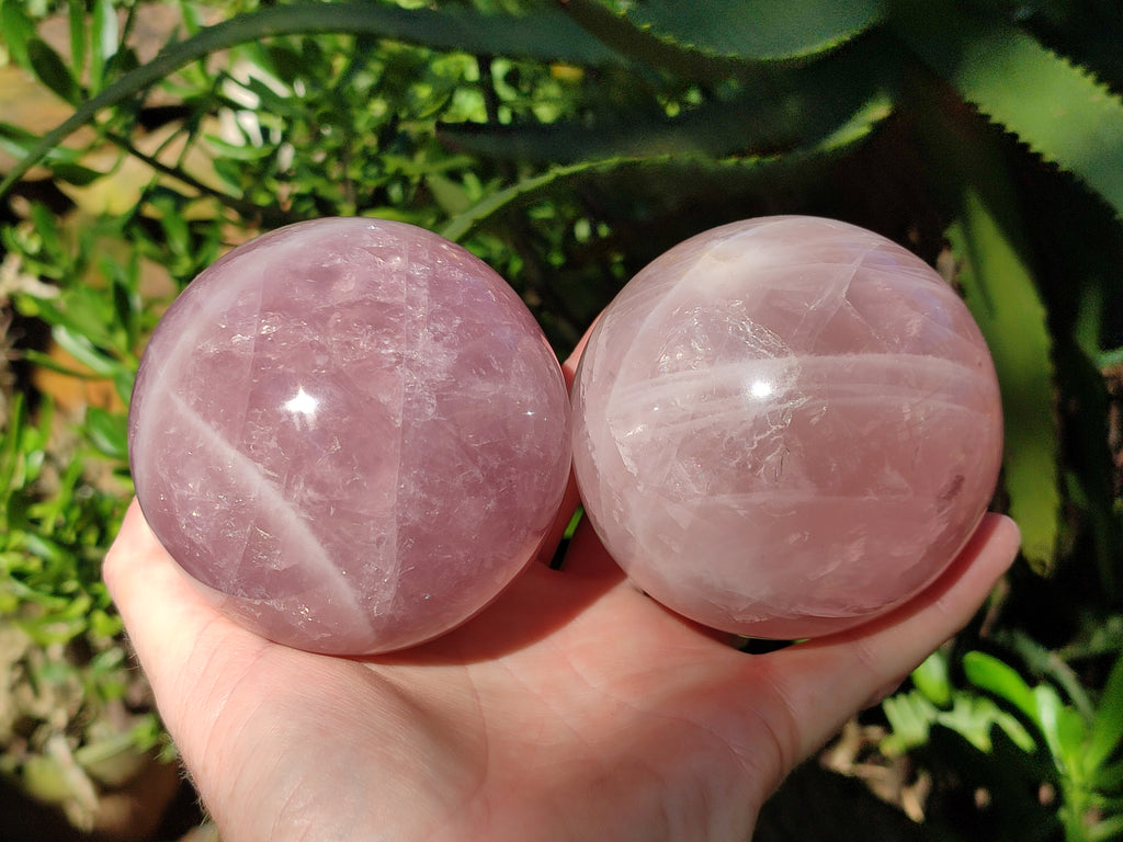 Polished Star Rose Quartz Spheres x 2 From Ambatondrazaka, Madagascar - Toprock Gemstones and Minerals 