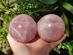 Polished Star Rose Quartz Spheres x 2 From Ambatondrazaka, Madagascar - Toprock Gemstones and Minerals 