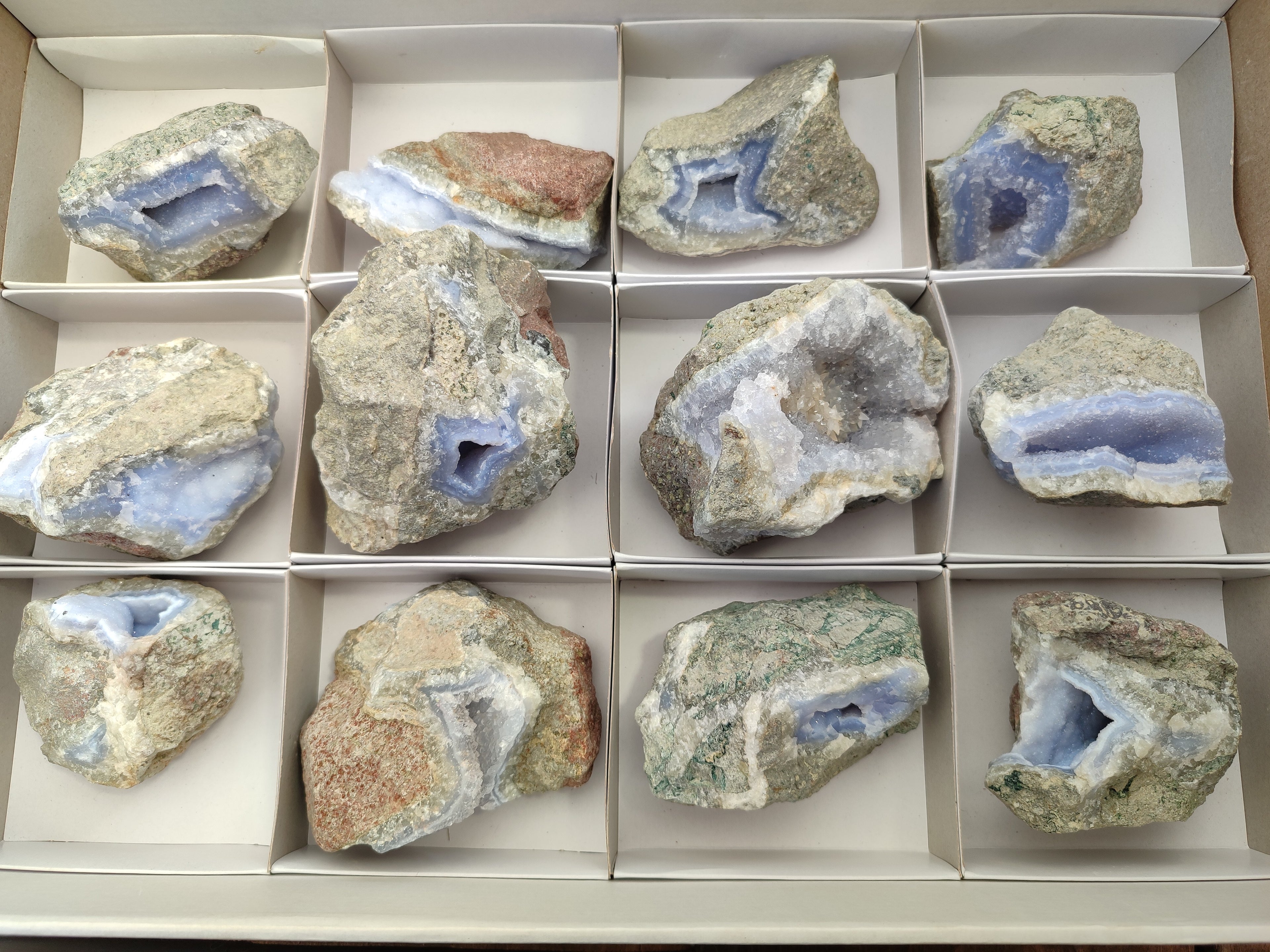 Natural Blue Lace Agate Geode Specimens x 12 From Nsanje, Malawi - Toprock Gemstones and Minerals 