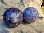 Polished Lepidolite with Pink Rubellite and Blue Lithium Spheres x 4 From Ambatondrazaka, Madagascar - Toprock Gemstones and Minerals 