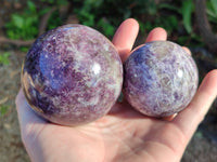 Polished Lepidolite with Pink Rubellite and Blue Lithium Spheres x 4 From Ambatondrazaka, Madagascar