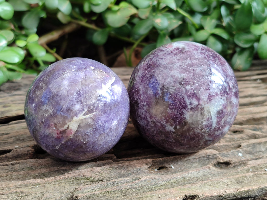 Polished Lepidolite with Pink Rubellite and Blue Lithium Spheres x 4 From Ambatondrazaka, Madagascar - Toprock Gemstones and Minerals 