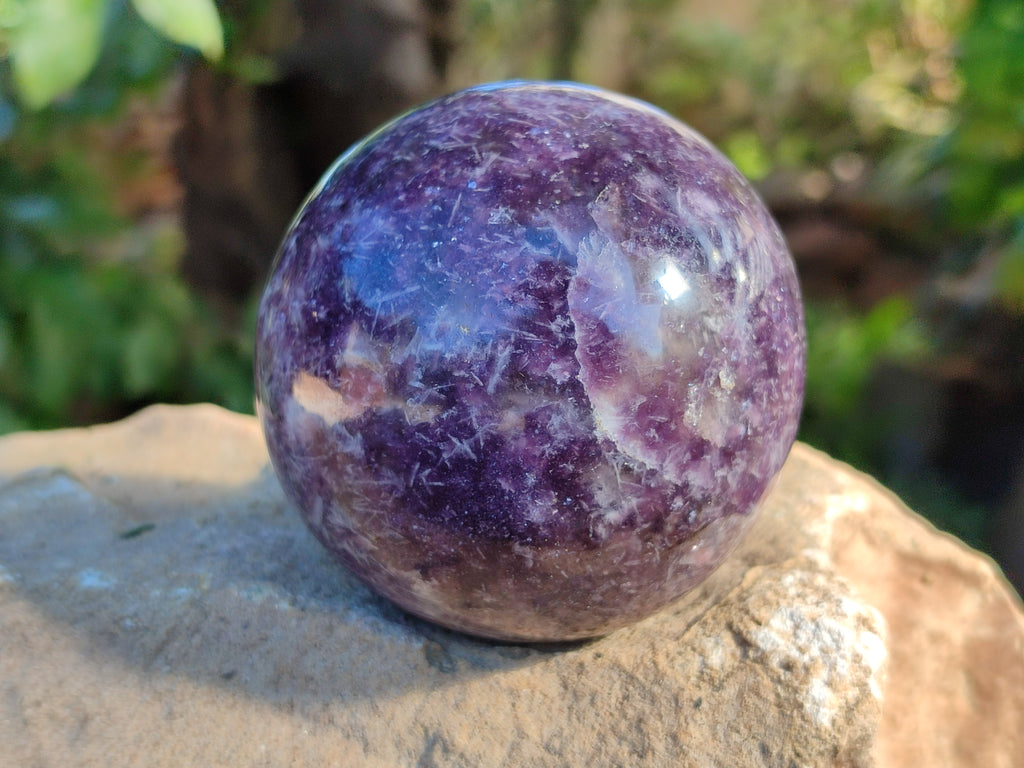Polished Lepidolite with Pink Rubellite and Blue Lithium Spheres x 4 From Ambatondrazaka, Madagascar - Toprock Gemstones and Minerals 