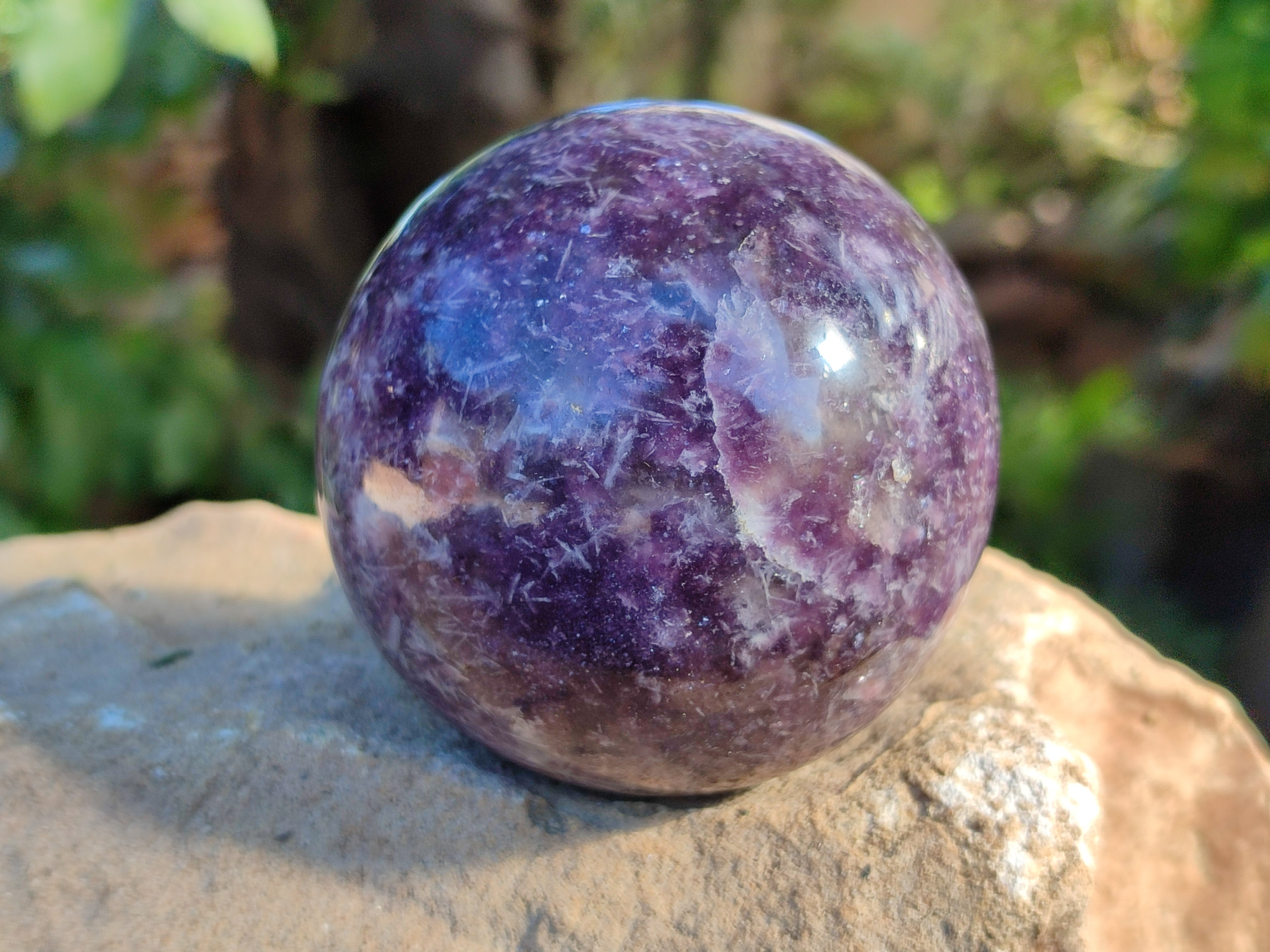 Polished Lepidolite with Pink Rubellite and Blue Lithium Spheres x 4 From Ambatondrazaka, Madagascar - Toprock Gemstones and Minerals 