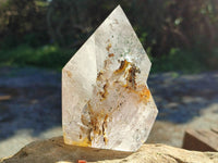 Polished Window Quartz Points with Rutile and Chlorite Moss Inclusions x 2 from Madagascar