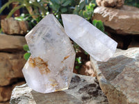 Polished Window Quartz Points with Rutile and Chlorite Moss Inclusions x 2 from Madagascar