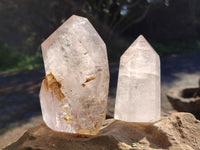 Polished Window Quartz Points with Rutile and Chlorite Moss Inclusions x 2 from Madagascar