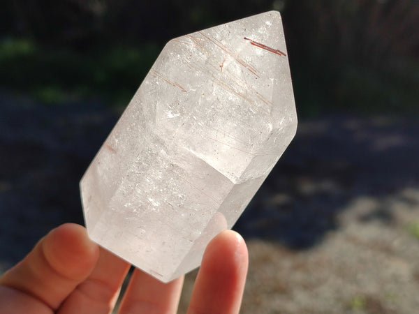 Polished Window Quartz Points with Rutile and Chlorite Moss Inclusions x 2 from Madagascar