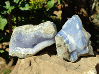 Natural Blue Lace Agate Geode Specimens x 6 From Nsanje, Malawi