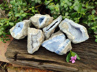 Natural Blue Lace Agate Geode Specimens x 6 From Nsanje, Malawi