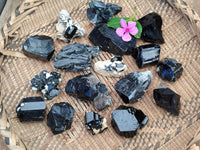 Natural Schorl Black Tourmaline Specimens with Hyalite Opal x 20 From Erongo, Namibia