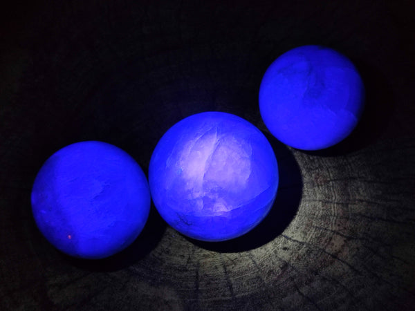 Polished Fluorescent Green Fluorite Spheres x 4 From Madagascar