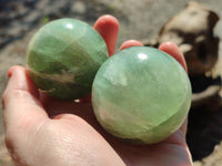 Polished Fluorescent Green Fluorite Spheres x 4 From Madagascar