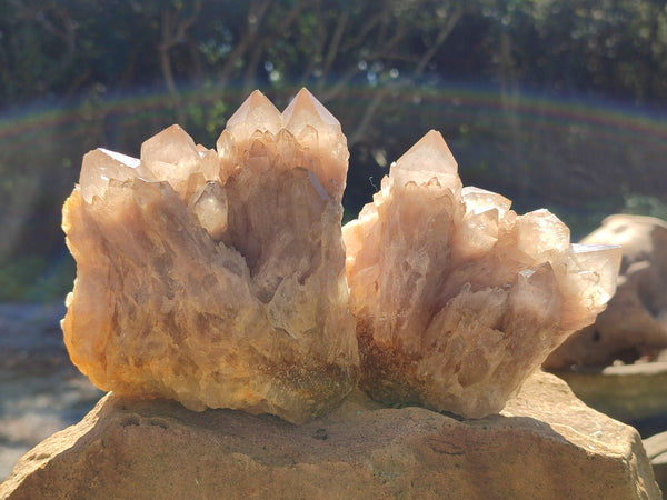 Natural Phantom Quartz Clusters x 2 From Luena, Congo