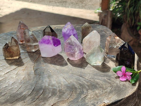Polished Mixed Window Quartz Points Including Rutile and Citrine x 2 from Madagascar
