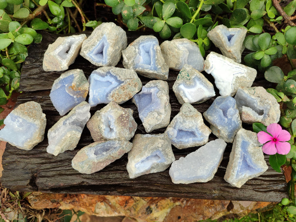 Natural Blue Lace Agate Geode Specimens x 24 From Nsanje, Malawi
