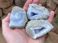 Natural Blue Lace Agate Geode Specimens x 24 From Nsanje, Malawi