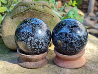 Polished Gabbro / Merlinite Sphere x 4 From Madagascar