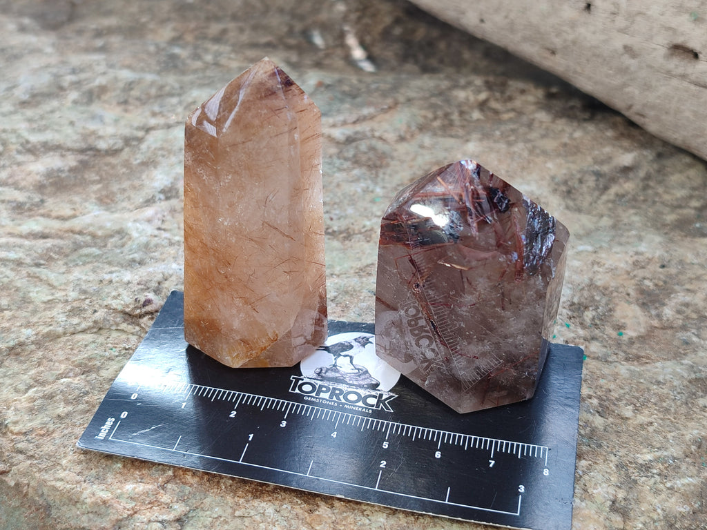 Polished Mixed Inclusion Quartz Points Including Rutile x 6 from Madagascar - Toprock Gemstones and Minerals 