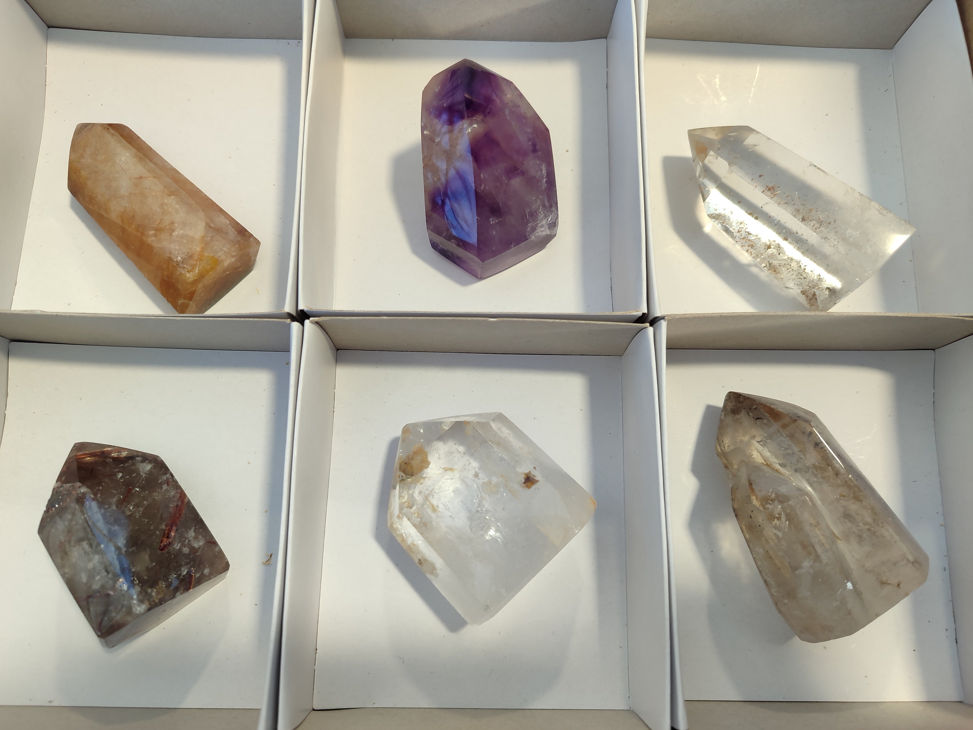 Polished Mixed Inclusion Quartz Points Including Rutile x 6 from Madagascar - Toprock Gemstones and Minerals 