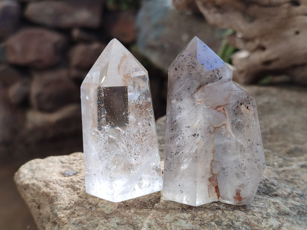 Polished Mixed Inclusion Quartz Points Including Rutile x 6 from Madagascar - Toprock Gemstones and Minerals 