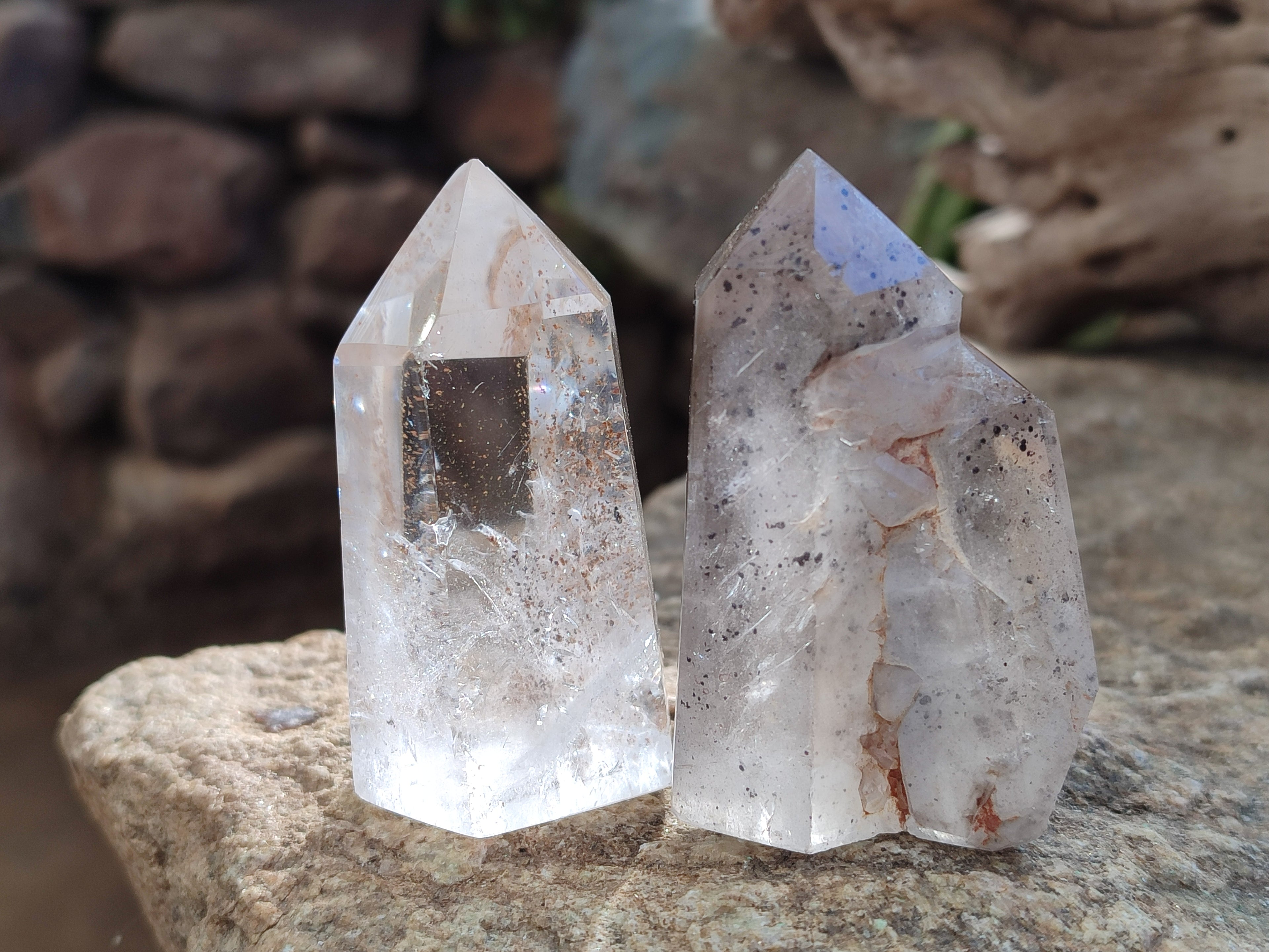 Polished Mixed Inclusion Quartz Points Including Rutile x 6 from Madagascar - Toprock Gemstones and Minerals 