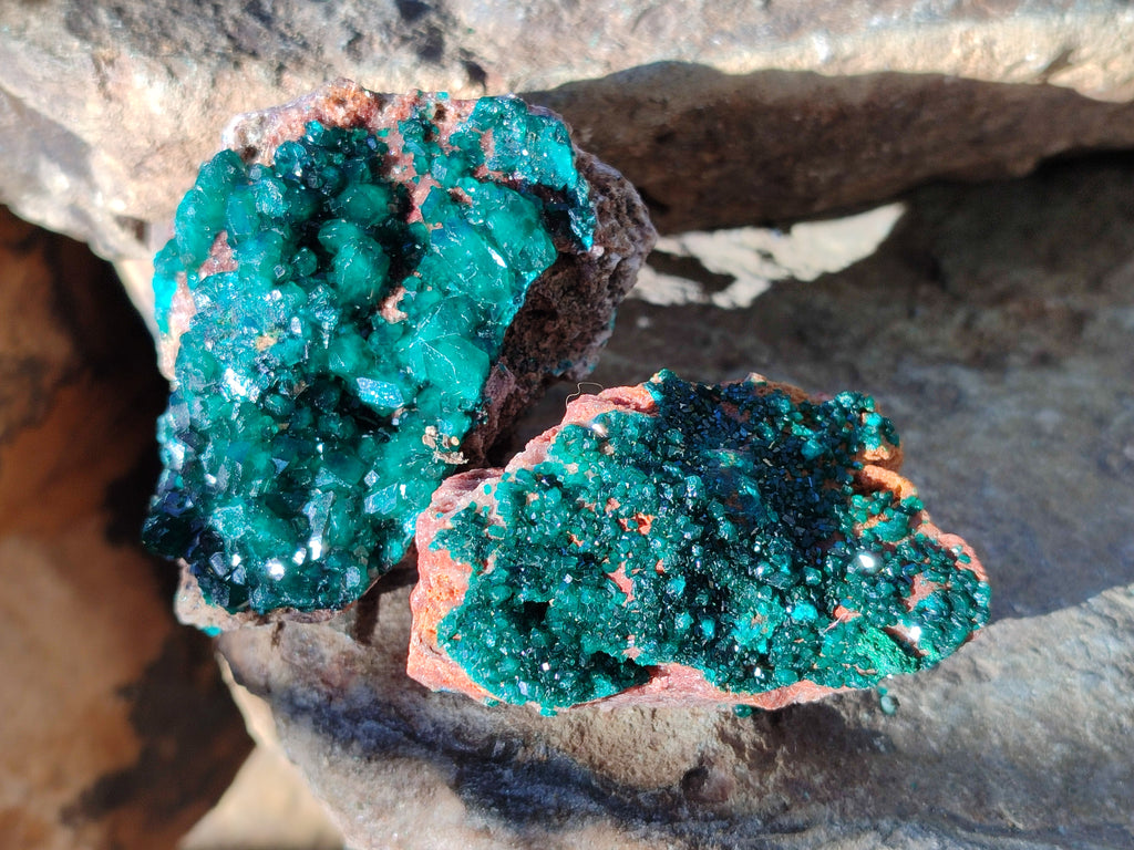 Natural Dioptase on Dolomite Matrix Specimens x 6 From Likasi, Congo - Toprock Gemstones and Minerals 