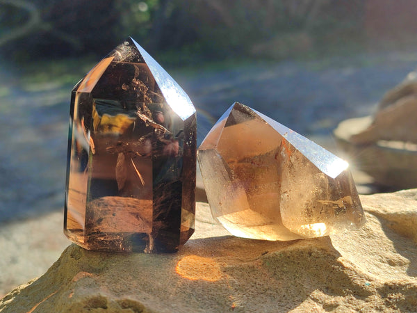 Polished Mixed Amethyst and Smokey Quartz Points x 6 from Madagascar