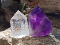 Polished Mixed Amethyst and Smokey Quartz Points x 6 from Madagascar