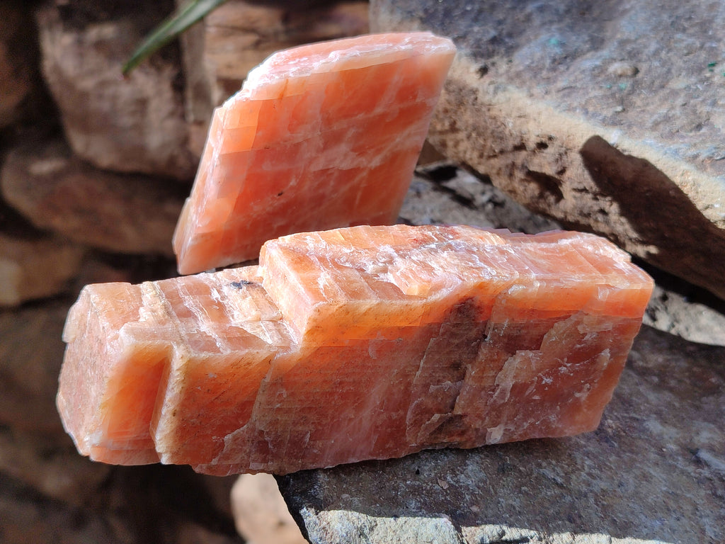 Natural Sunset Orange Rhombohedron Calcite Specimens x 12 From Spitzkop, Namibia - Toprock Gemstones and Minerals 
