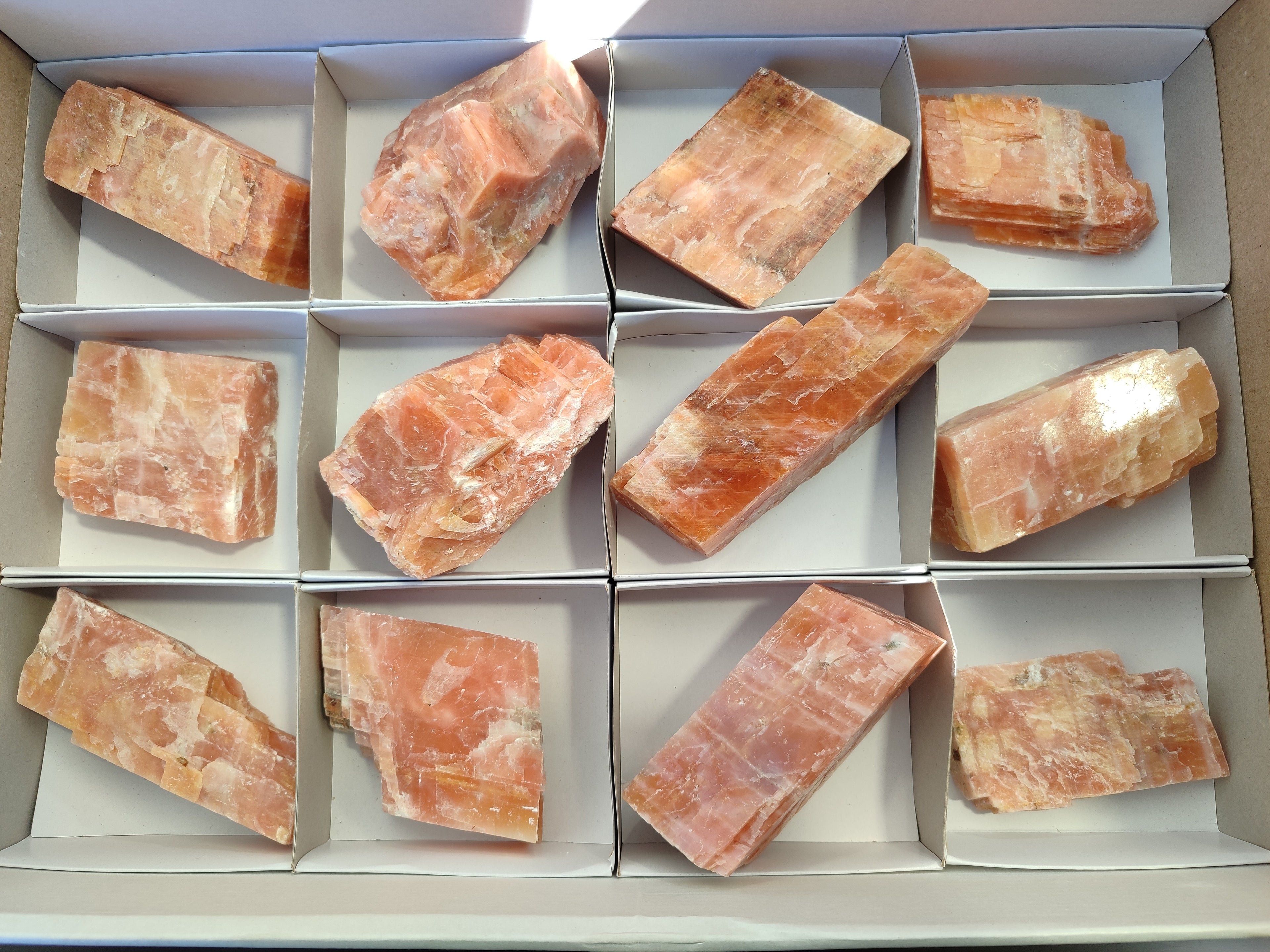 Natural Sunset Orange Rhombohedron Calcite Specimens x 12 From Spitzkop, Namibia - Toprock Gemstones and Minerals 