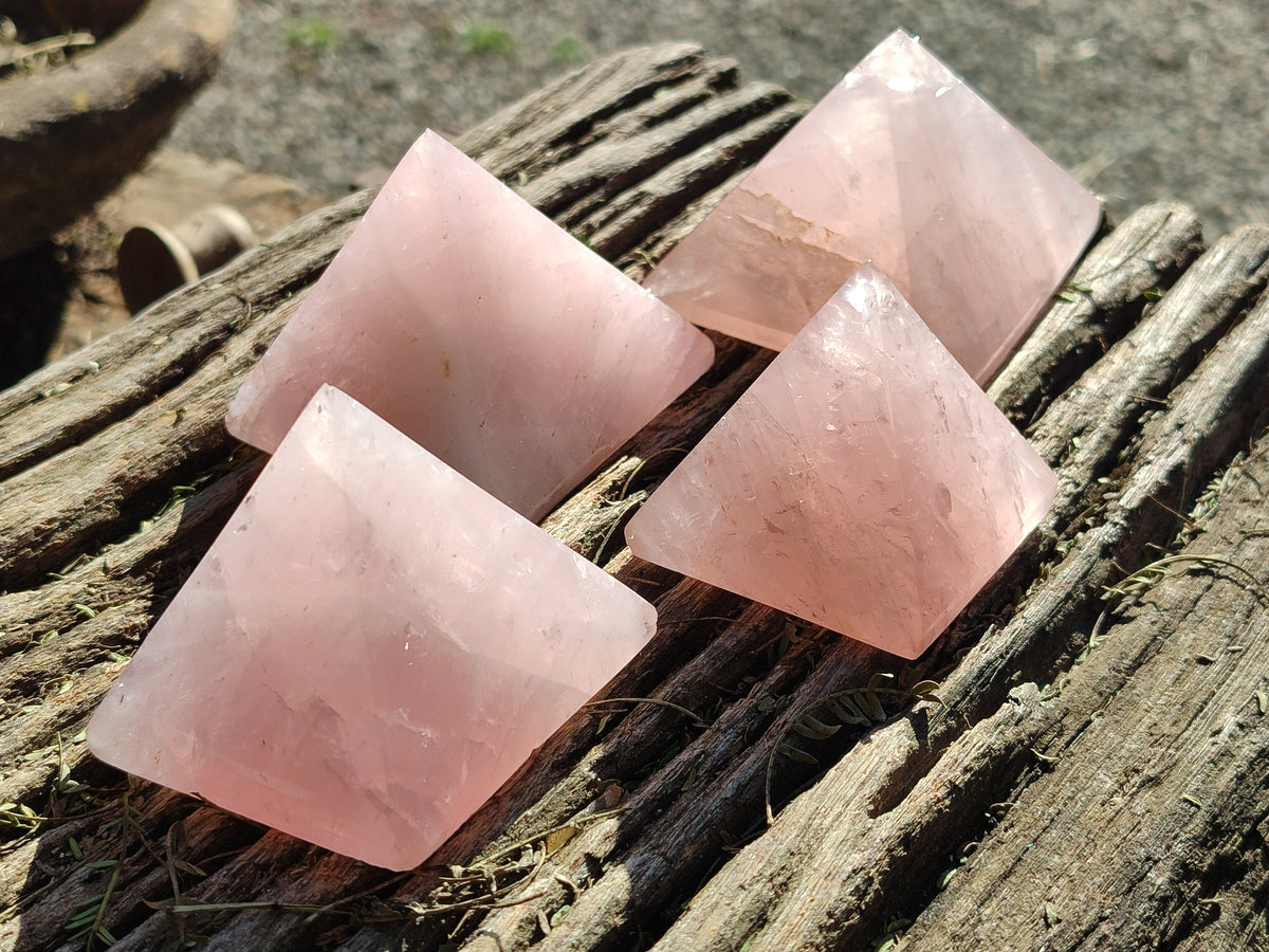 Polished Rose Quartz Pyramids x 6 From Ambatondrazaka, Madagascar - Toprock Gemstones and Minerals 