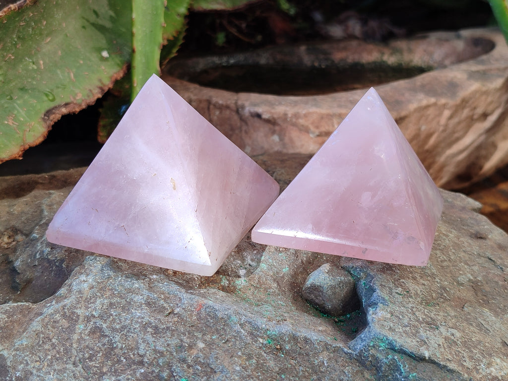 Polished Rose Quartz Pyramids x 6 From Ambatondrazaka, Madagascar - Toprock Gemstones and Minerals 
