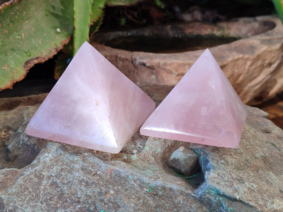 Polished Rose Quartz Pyramids x 6 From Ambatondrazaka, Madagascar - Toprock Gemstones and Minerals 
