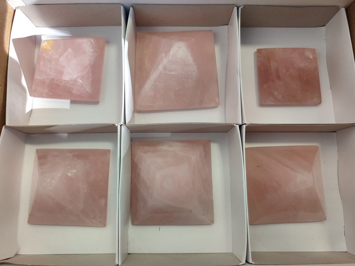 Polished Rose Quartz Pyramids x 6 From Ambatondrazaka, Madagascar - Toprock Gemstones and Minerals 