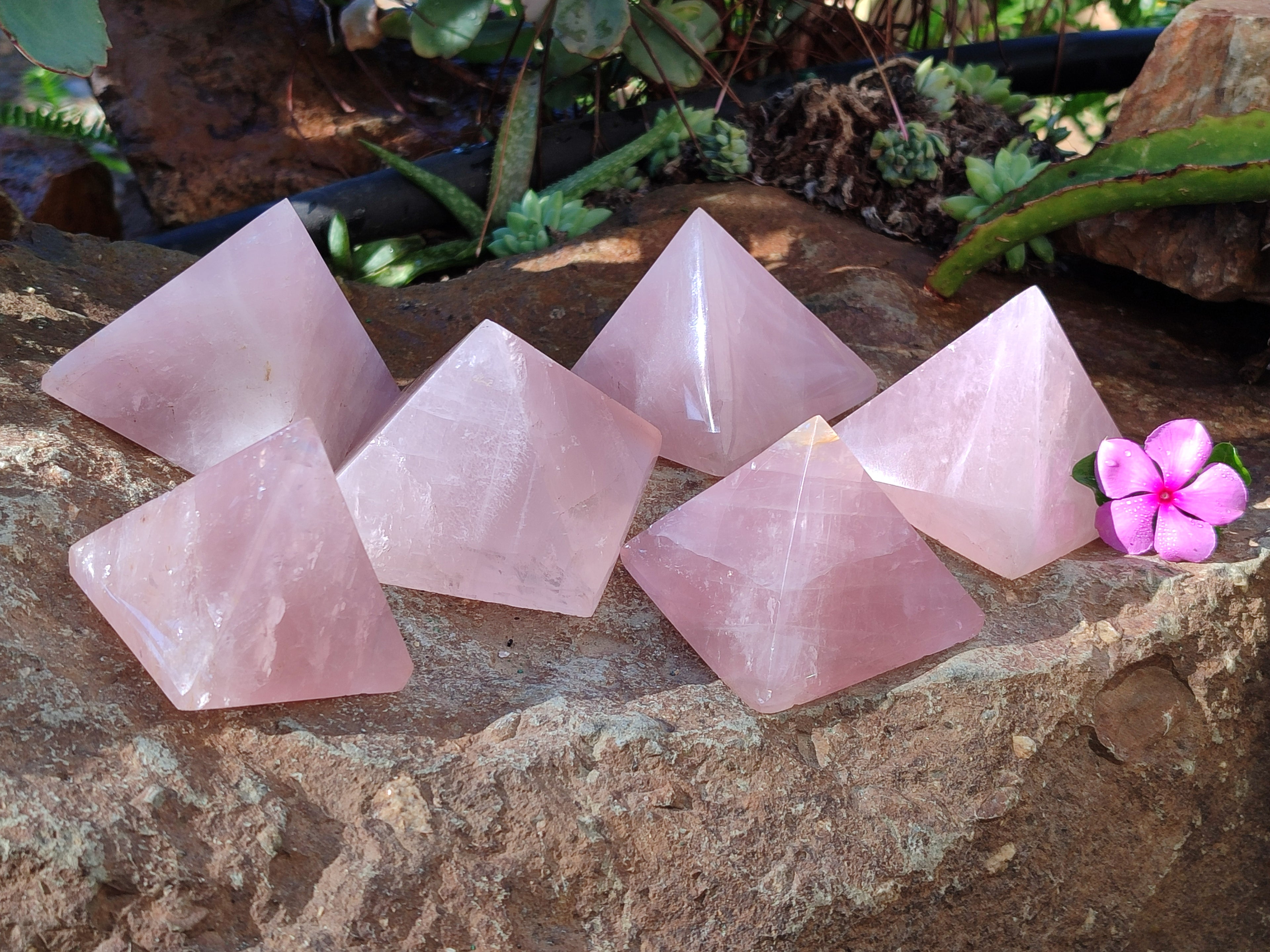 Polished Rose Quartz Pyramids x 6 From Ambatondrazaka, Madagascar - Toprock Gemstones and Minerals 