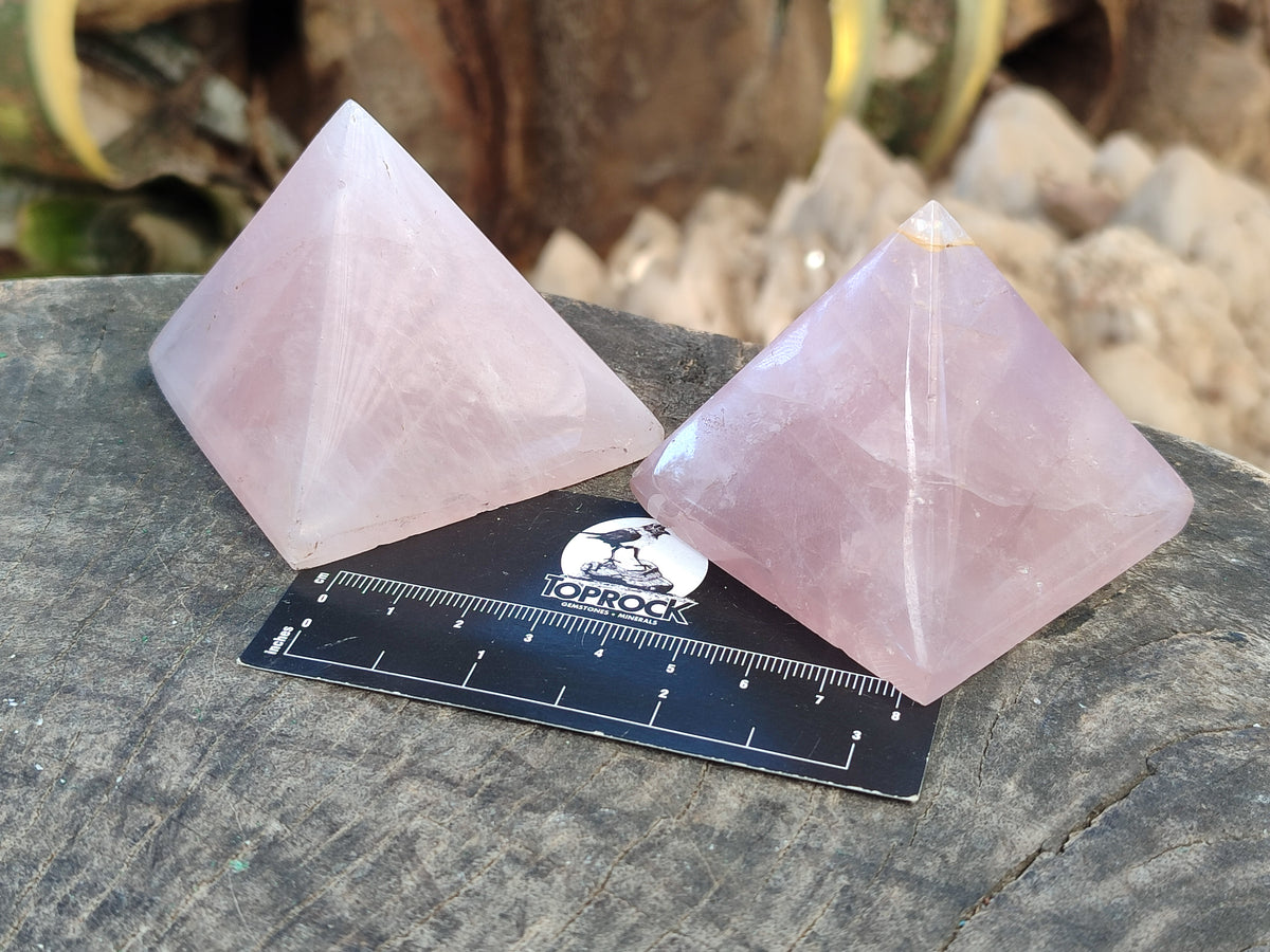Polished Rose Quartz Pyramids x 6 From Ambatondrazaka, Madagascar - Toprock Gemstones and Minerals 