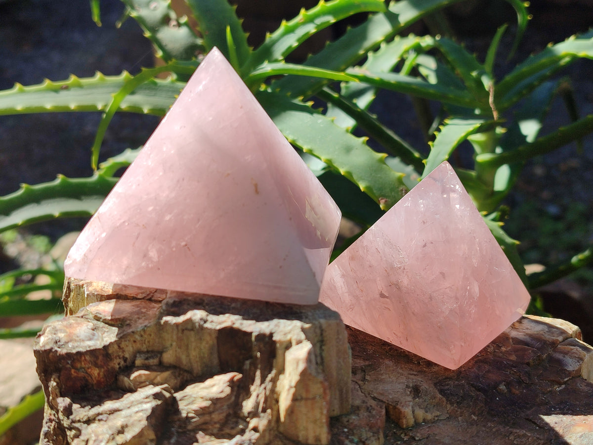 Polished Rose Quartz Pyramids x 6 From Ambatondrazaka, Madagascar - Toprock Gemstones and Minerals 