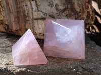 Polished Rose Quartz Pyramids x 6 From Ambatondrazaka, Madagascar