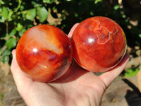 Polished Carnelian Agate Spheres x 2 From Madagascar