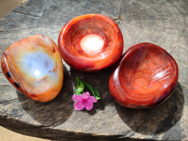Polished Carnelian Agate Bowls x 3 From Madagascar
