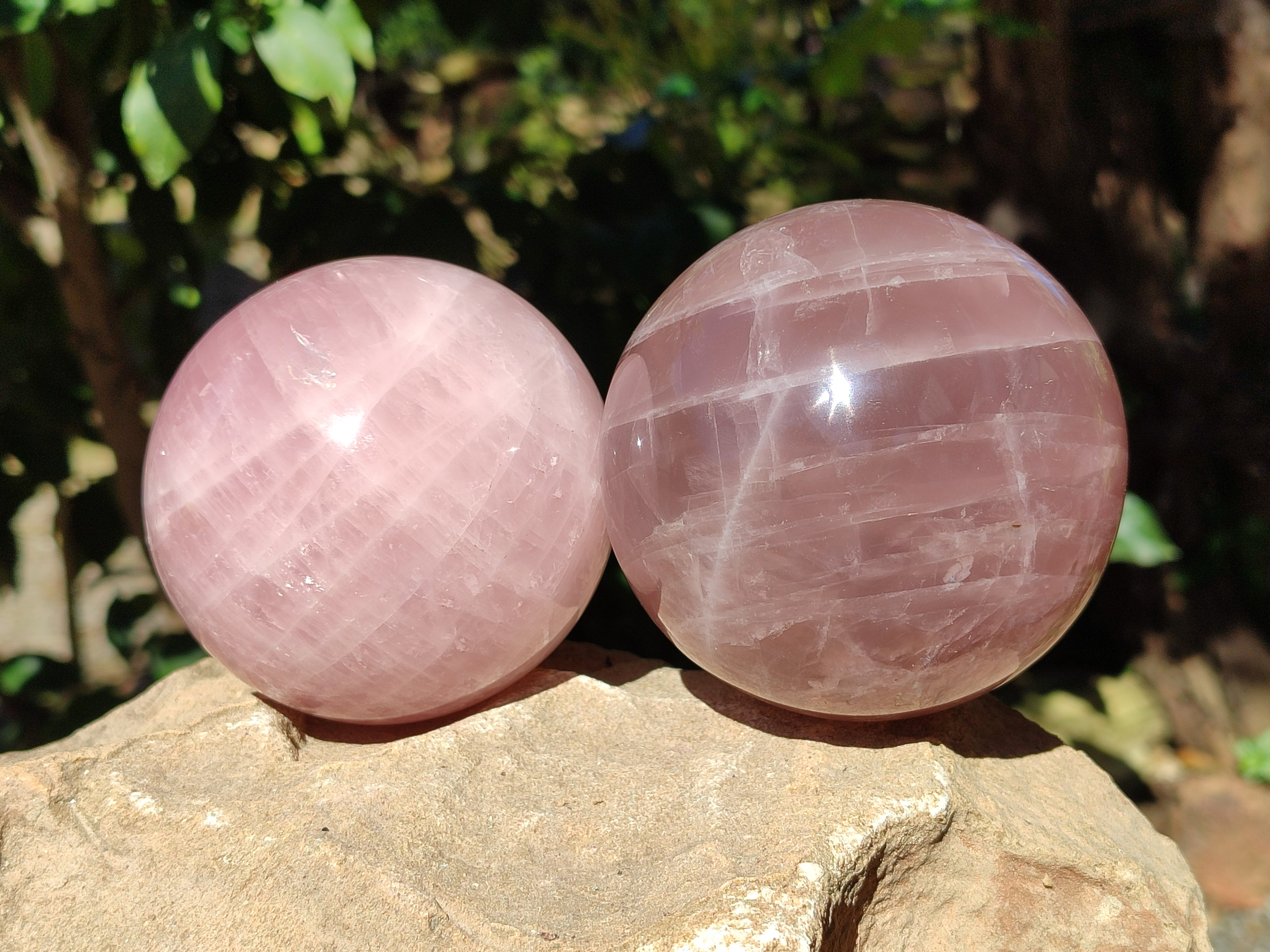 Polished Star Rose Quartz Spheres x 2 From Ambatondrazaka, Madagascar - Toprock Gemstones and Minerals 