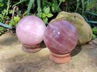 Polished Star Rose Quartz Spheres x 2 From Ambatondrazaka, Madagascar